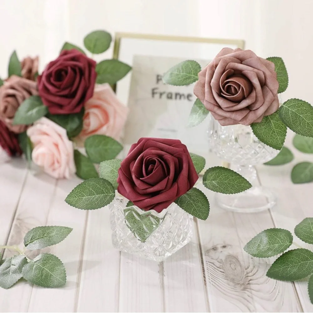 25 Count | Burgundy Ivory Dusty Roses Wedding Bouquet Flowers Centerpiece Decor